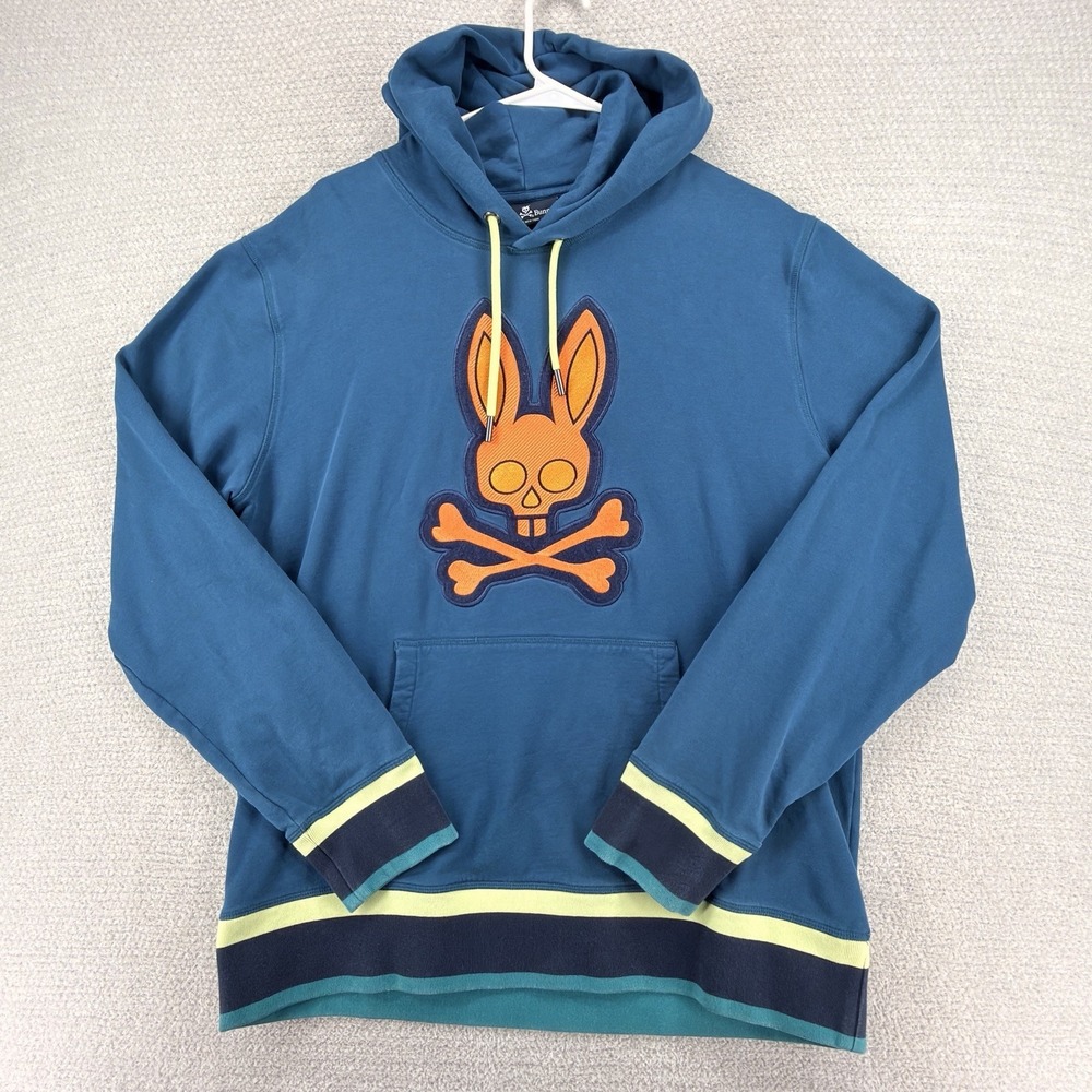 Psycho Bunny Corby Hoodie Mens XL Midnight Ocean Orange Embroidered Logo